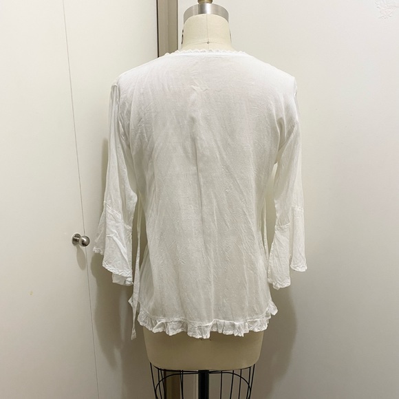 Beautiful Traditional Thai Button Blouse with Back Tie Bell Sleeves White M S - Picture 10 of 12